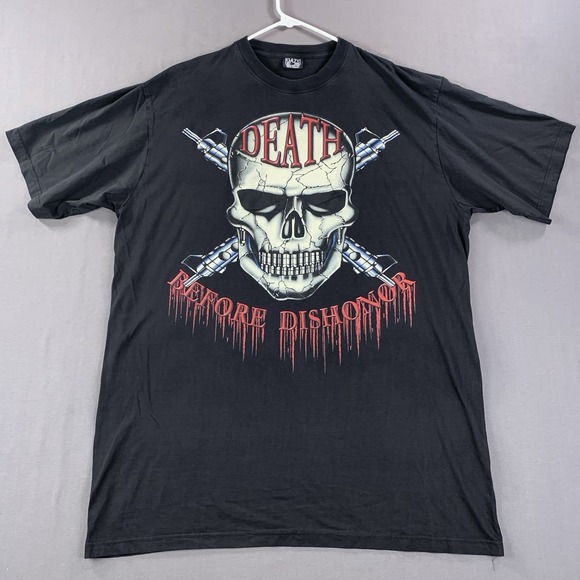 VTG Gazy Death Before Dishoner 90s Black Graphic‎ Pullover Tee Men 6XL Crew Neck - Picture 1 of 8